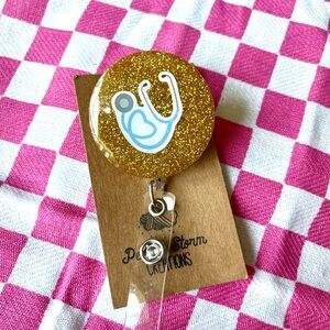 Stethoscope Heart Doctor Nurse Medical Glitter Handmade Resin Badge Reel